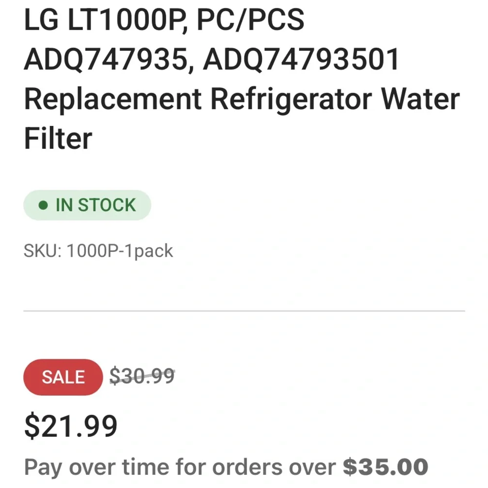 LG Water Filter Replacement Cartridge - Black and White